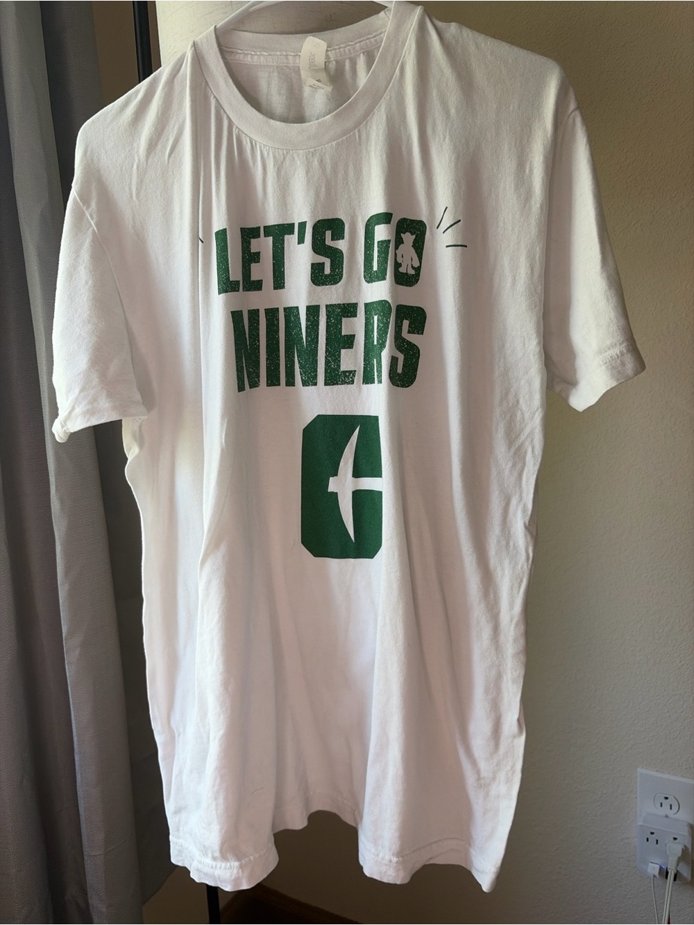 Tultex White T-Shirt with Green "LET'S GO NINERS" Print